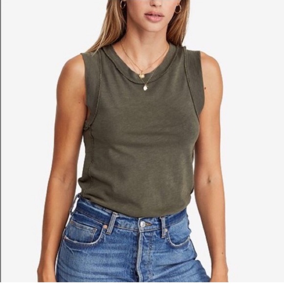 We The Free Olive Green Go To Crewneck Cotton Muscle Tee Tank Top Size XS - Picture 2 of 7